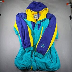 Vintage Nils Ski Jacket XL Teal Purple Yellow Colorblock Entrant Thermore USA